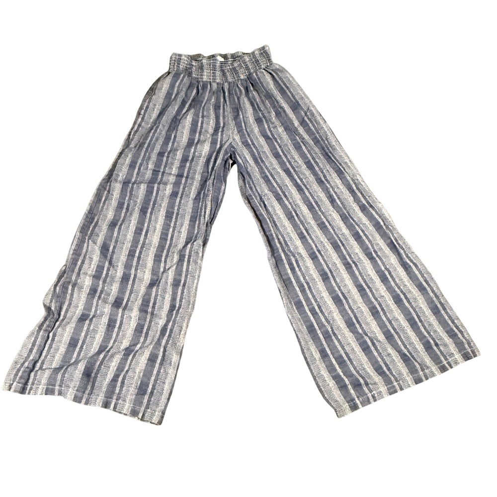Lascana Blue White Striped Wide Leg Pants Smocked Waist Size US 6 Womens